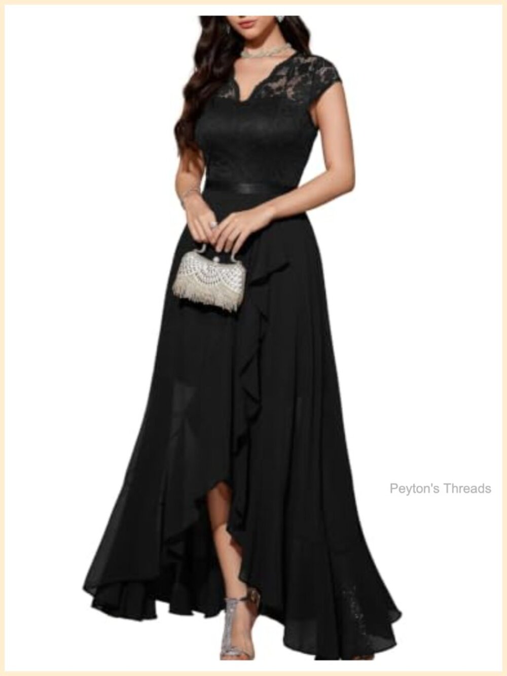 V-Neck Hi-Lo Floral Lace A-Line Prom Cocktail Wedding Guest Formal Dress